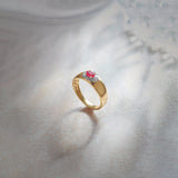 Created Ruby Halo Diamond Band, 14K Gold Vermeil, 1/6 ct Lab Grown Diamond-1