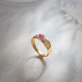 Created Ruby Halo Diamond Band, 14K Gold Vermeil, 1/6 ct Lab Grown Diamond-6