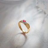 Created Ruby Halo Diamond Band, 14K Solid Gold, 1/6 ct Lab Grown Diamond-6