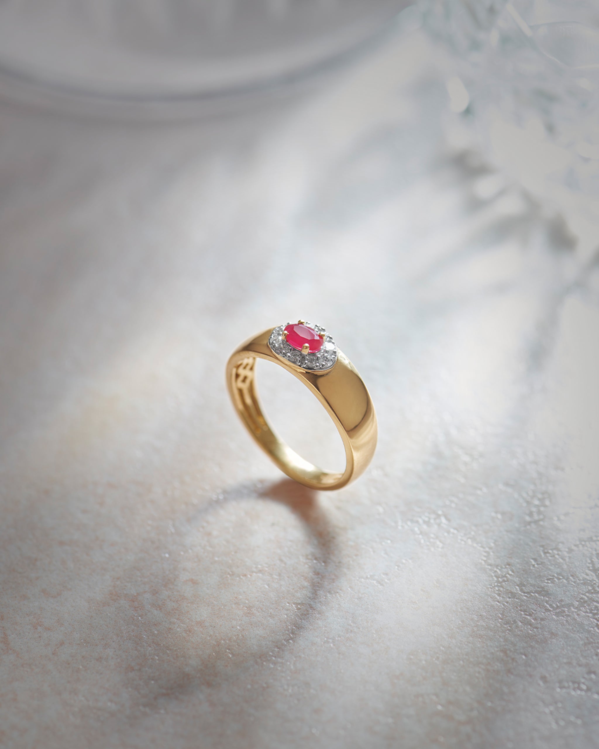 Created Ruby Halo Diamond Band, 14K Solid Gold, 1/6 ct Lab Grown Diamond-6