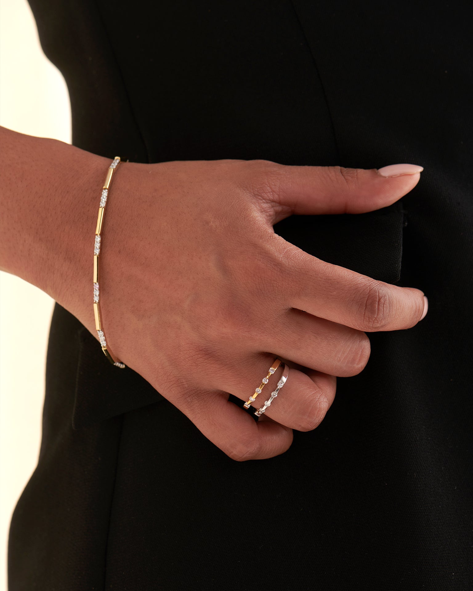 Duo Tone Band, 14K Solid Gold, 1/4 ct Lab Grown Diamond-2