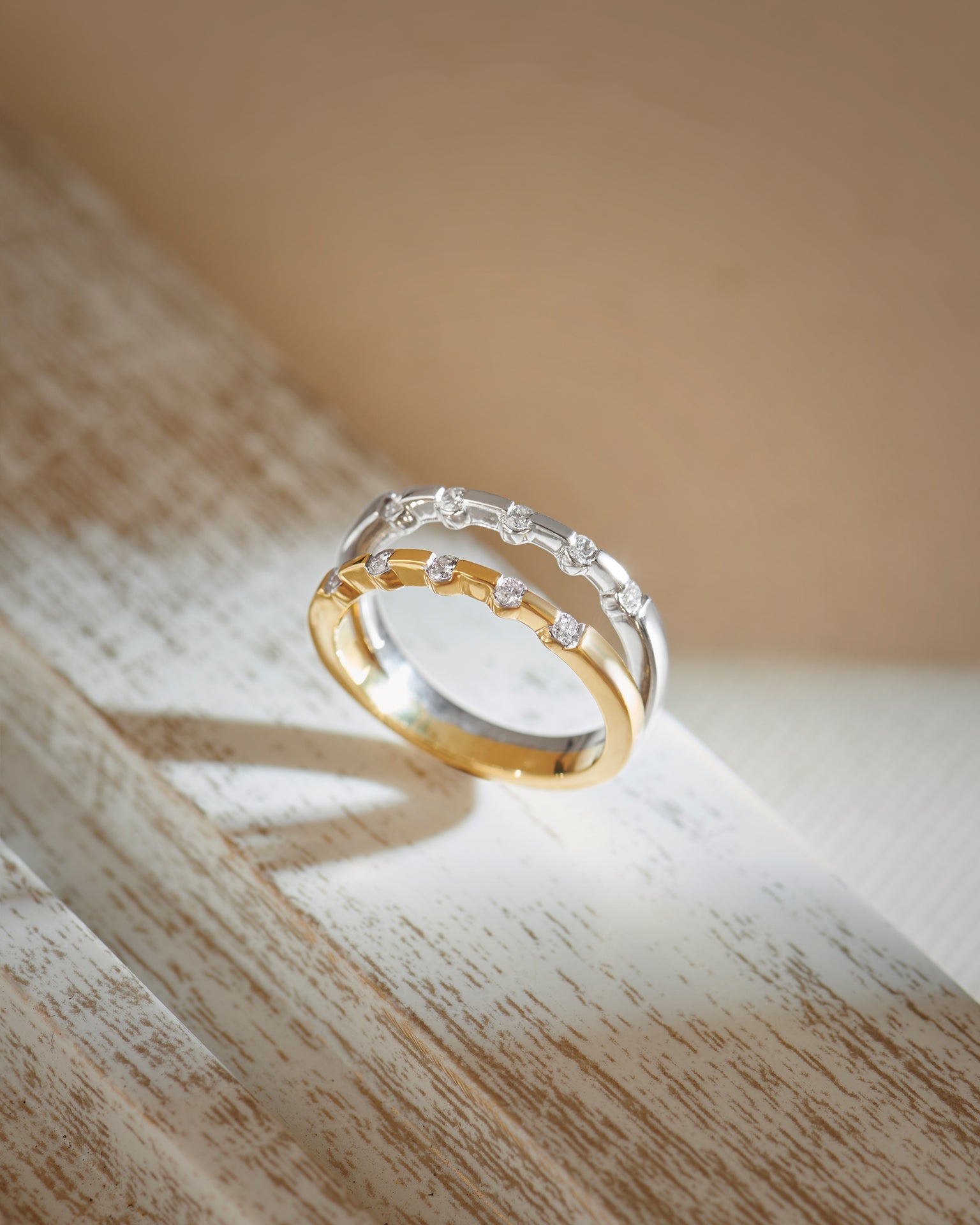Duo Tone Band, 14K Solid Gold, 1/4 ct Lab Grown Diamond-6