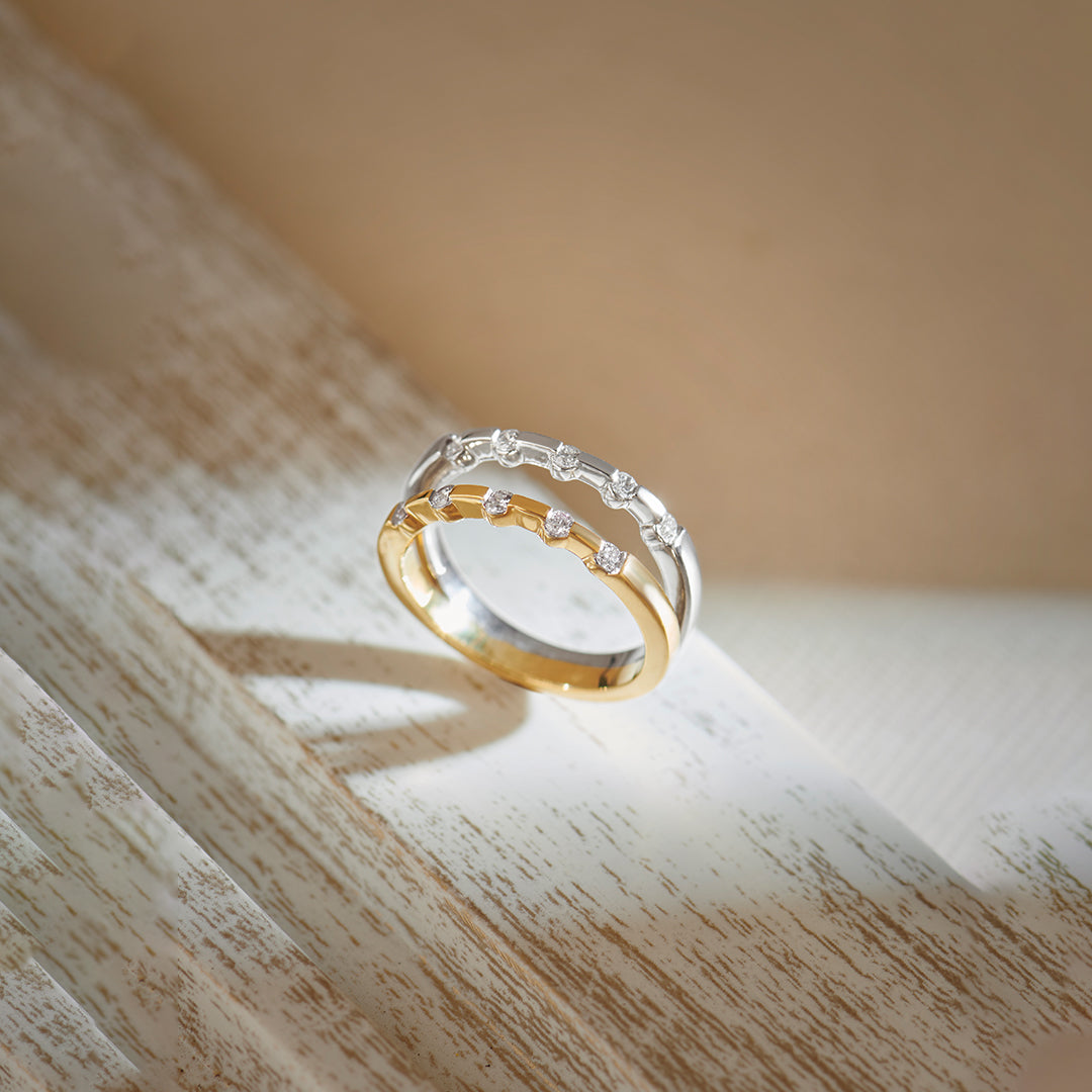 Duo Tone Band, 14K Solid Gold, 1/4 ct Lab Grown Diamond-1