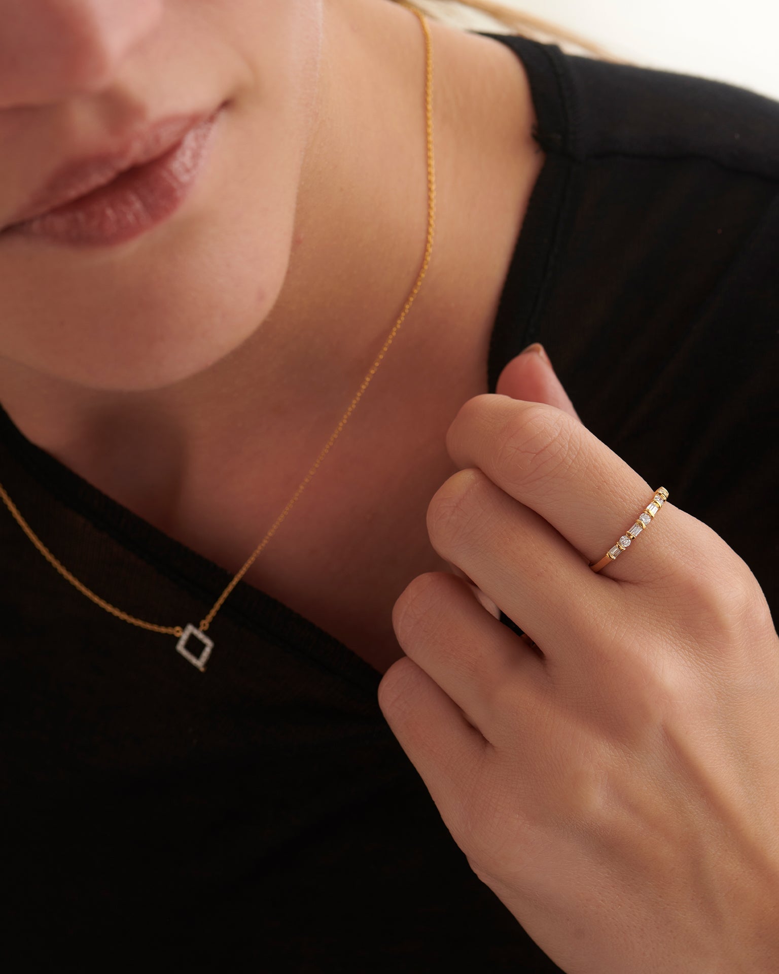 Baguette & Round Stackable Band, 14K Solid Gold, 1/5 ct Lab Grown Diamond-4