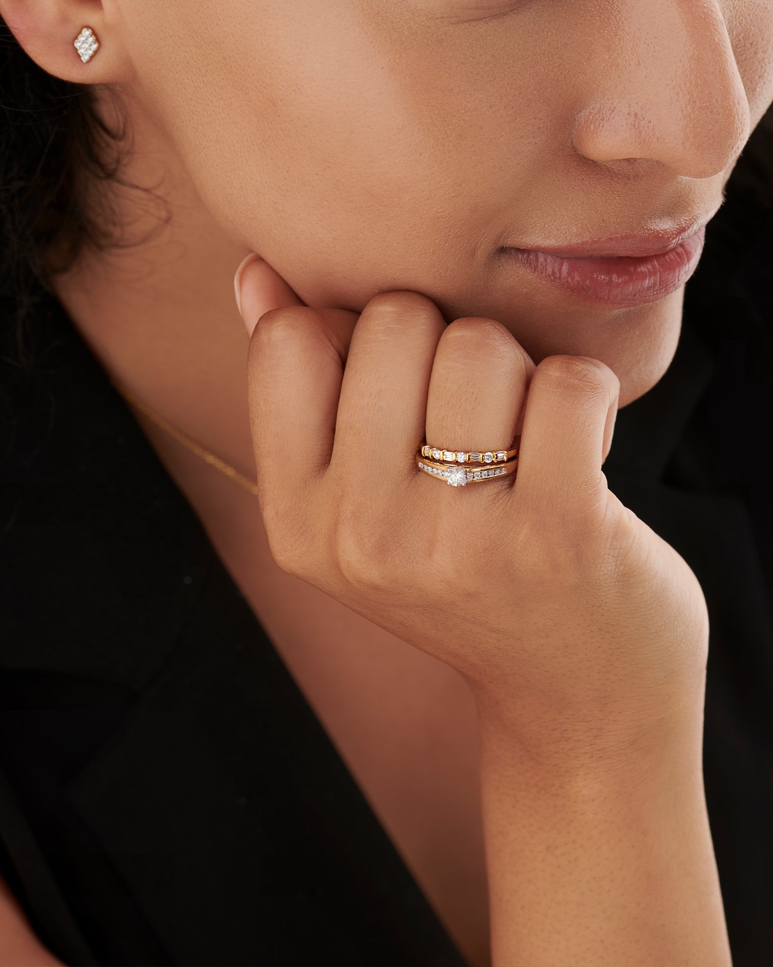 Baguette & Round Stackable Band, 14K Gold Vermeil, 1/5 ct Lab Grown Diamond-2