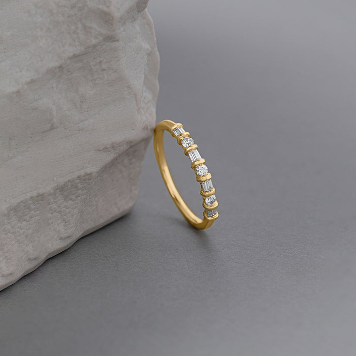 Baguette & Round Stackable Band, 14K Gold Vermeil, 1/5 ct Lab Grown Diamond-1