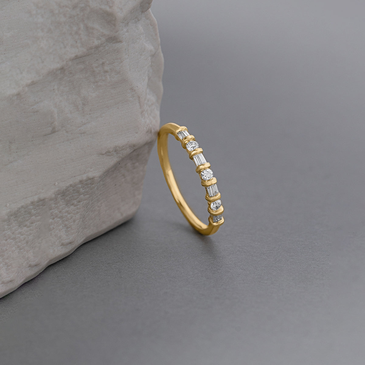 Baguette & Round Stackable Band, 14K Solid Gold, 1/5 ct Lab Grown Diamond-1