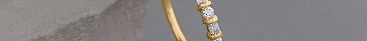 Baguette & Round Stackable Band, 14K Solid Gold, 1/5 ct Lab Grown Diamond-1