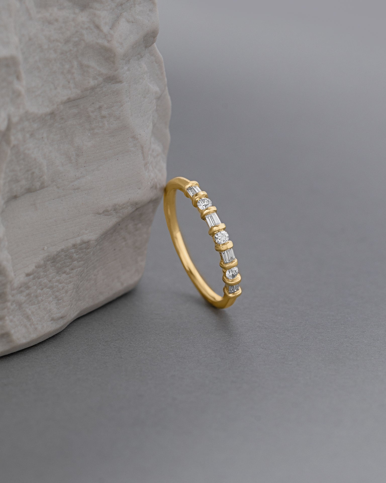 Baguette & Round Stackable Band, 14K Gold Vermeil, 1/5 ct Lab Grown Diamond-8