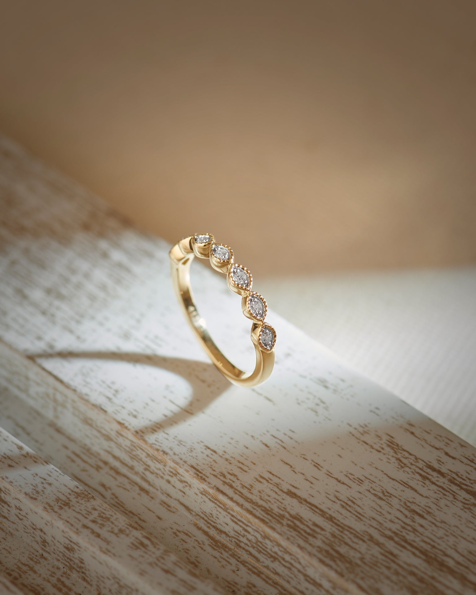 Mini Marquise Stackable Band, 10K Solid Gold, 1/10 ct Lab Grown Diamond-7