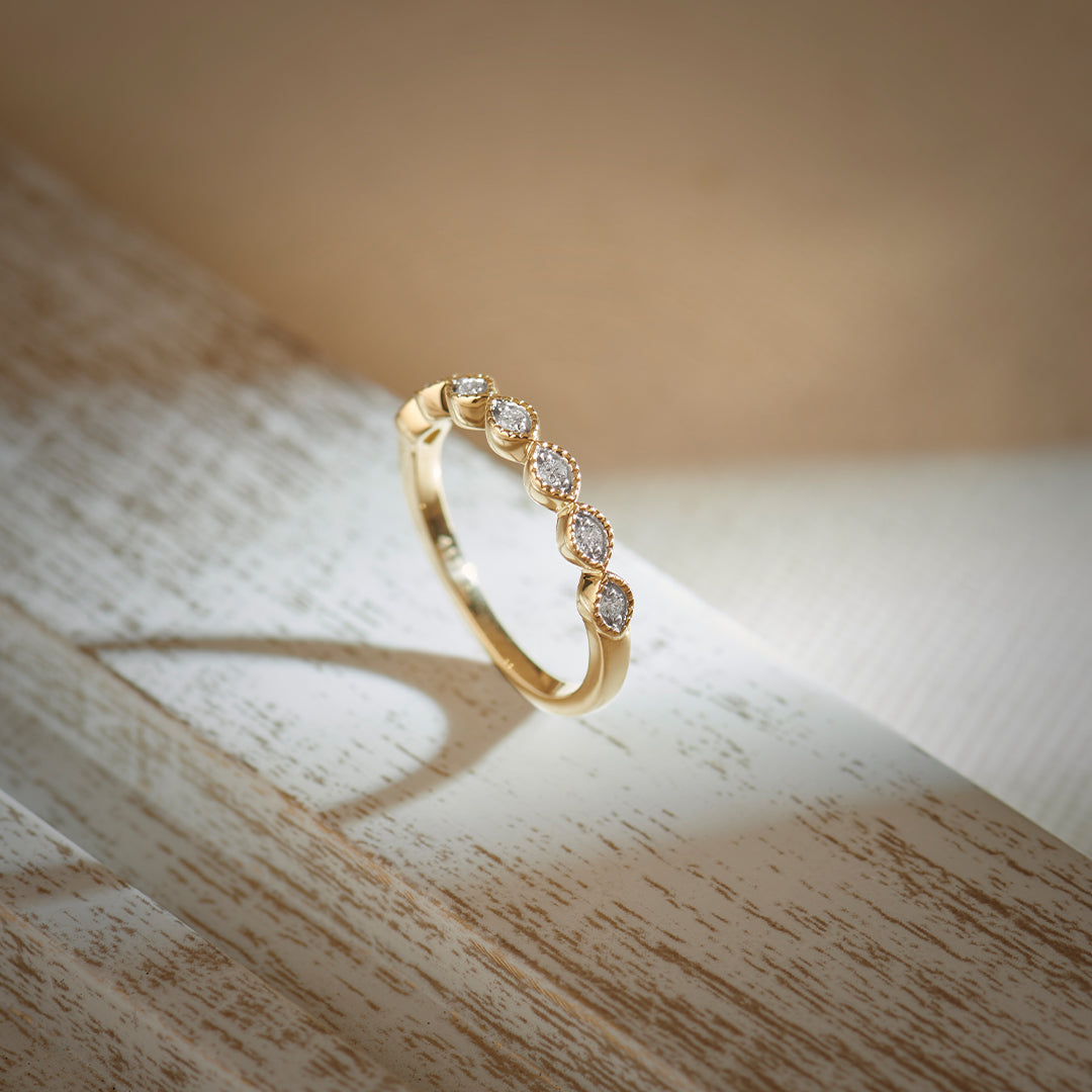 Mini Marquise Stackable Band, 10K Solid Gold, 1/10 ct Lab Grown Diamond-1