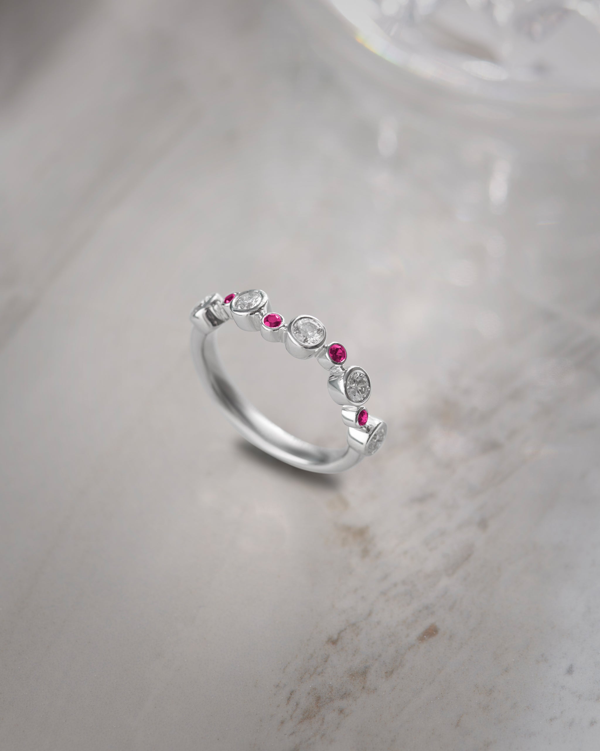 Created Ruby Scattered Diamond Band