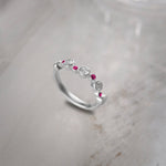 Created Ruby Scattered Diamond Band, 14K Solid Gold, 3/8 ct Lab Grown Diamond-6