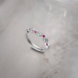 Created Ruby Scattered Diamond Band, 14K Solid Gold, 3/8 ct Lab Grown Diamond-6