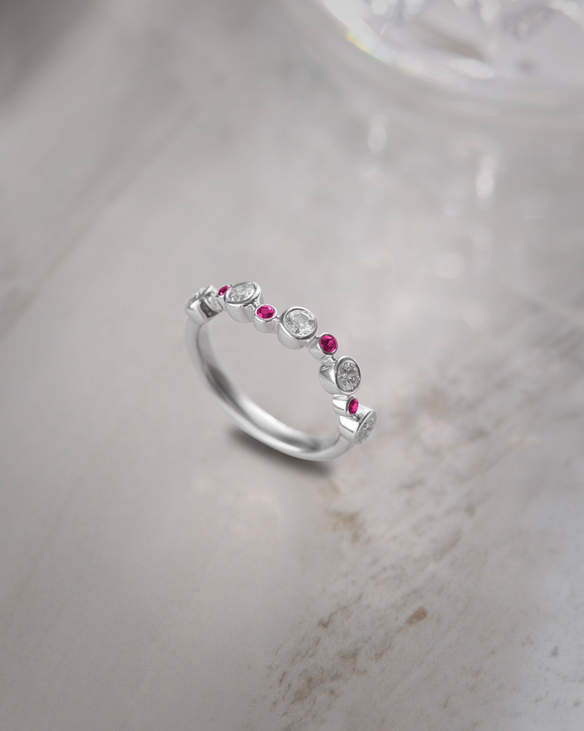 Created Ruby Scattered Diamond Band, 14K Solid Gold, 3/8 ct Lab Grown Diamond-6