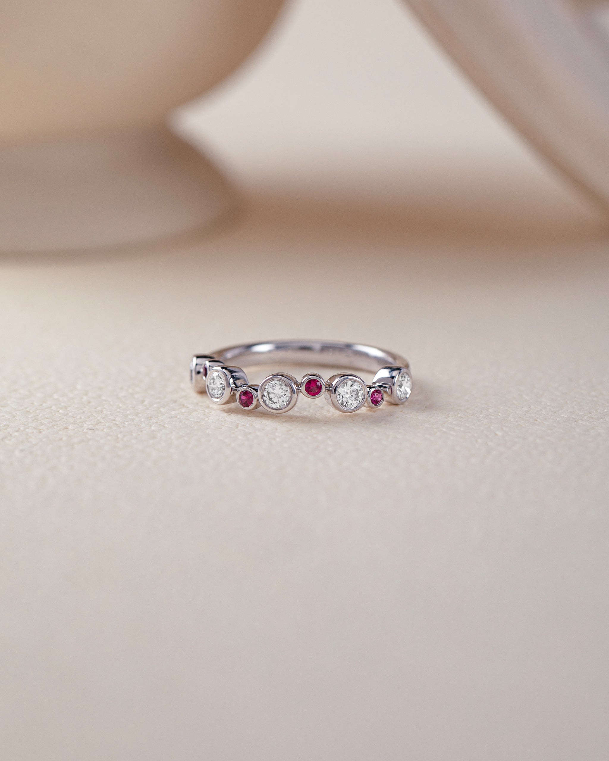 Created Ruby Scattered Diamond Band