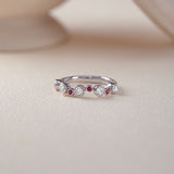Created Ruby Scattered Diamond Band, 14K Solid Gold, 3/8 ct Lab Grown Diamond-5