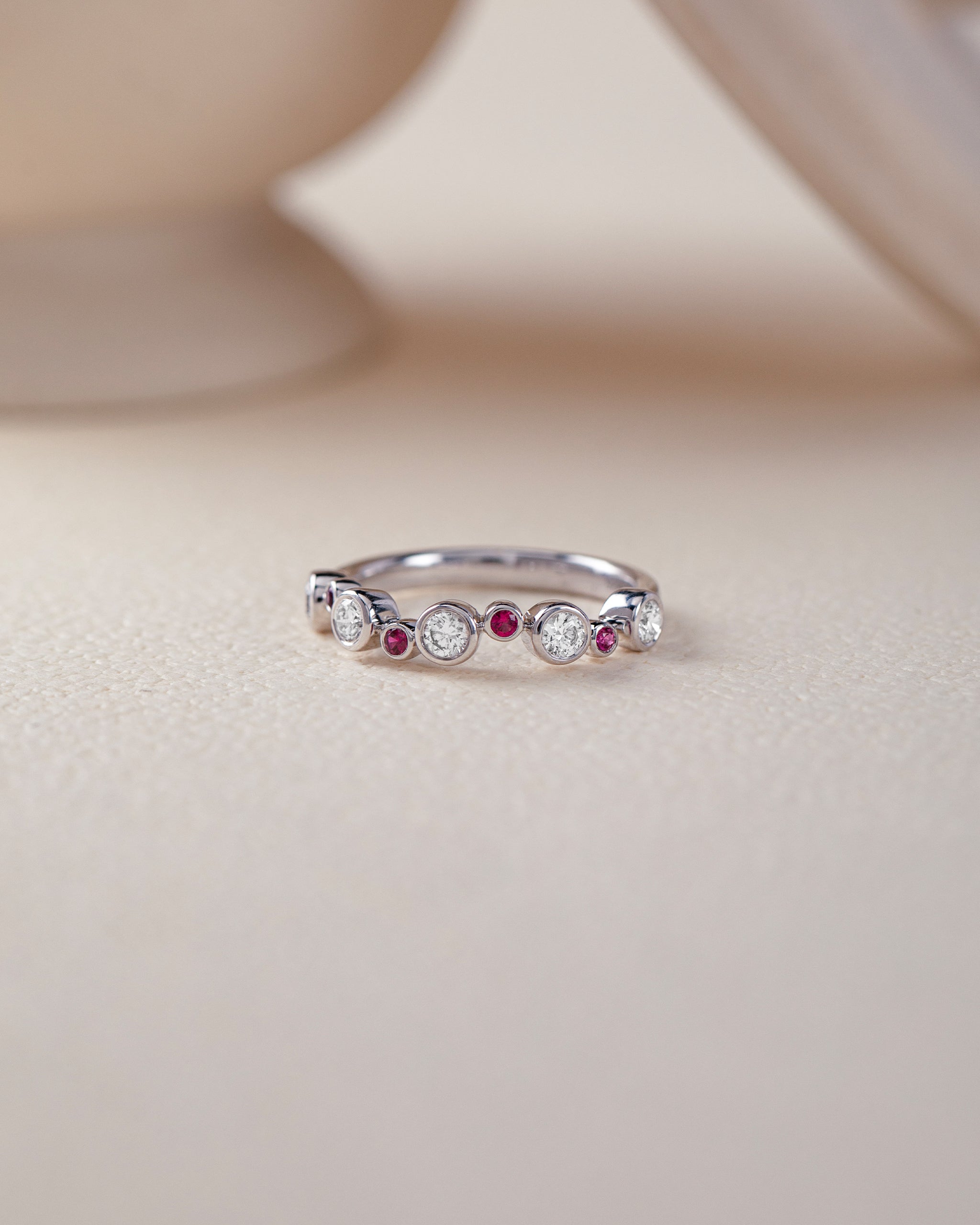 Created Ruby Scattered Diamond Band, 14K Solid Gold, 3/8 ct Lab Grown Diamond-5