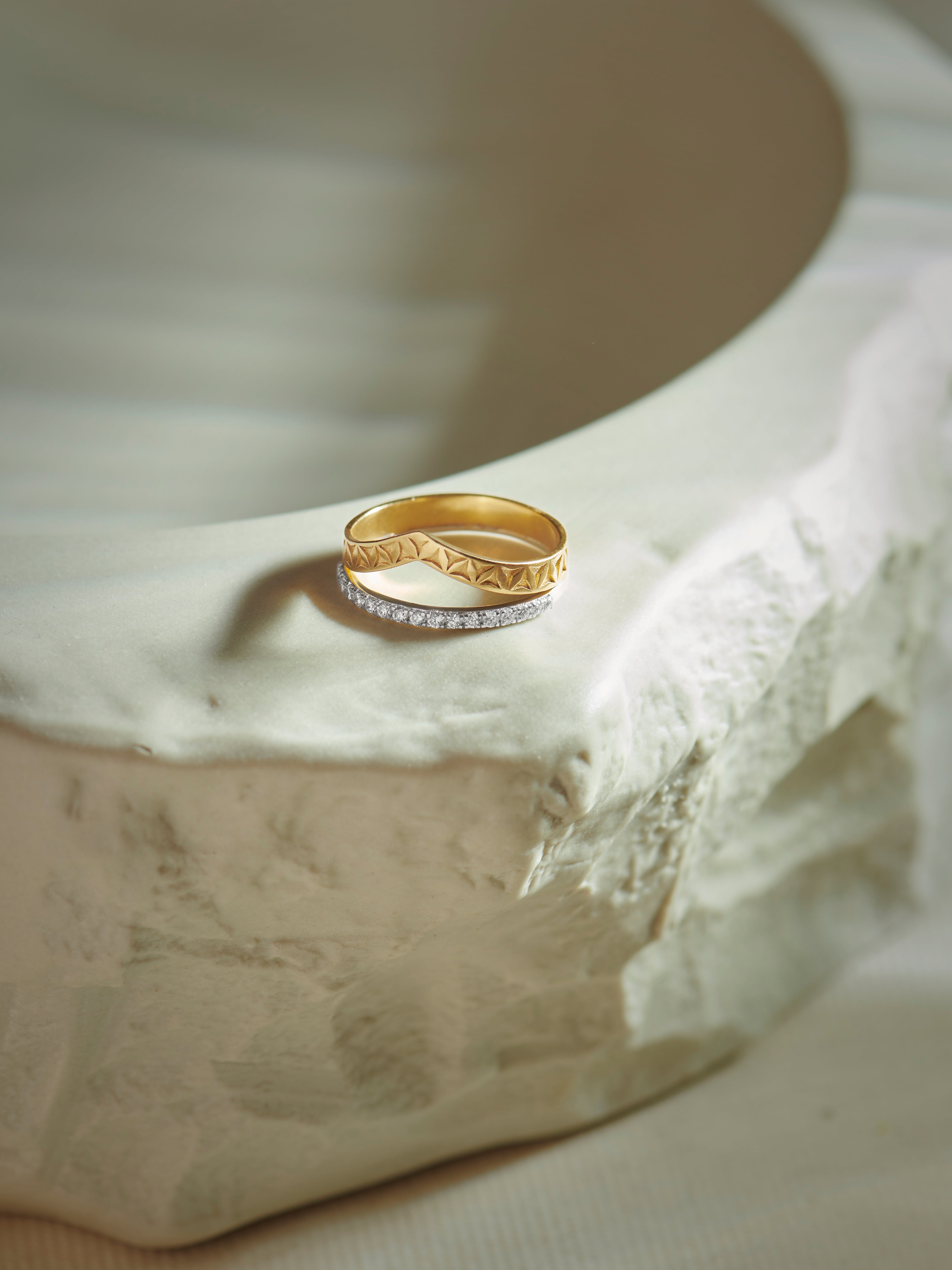 Engraved Chevron Band, 14K Gold Vermeil, 1/5 ct Lab Grown Diamond-8