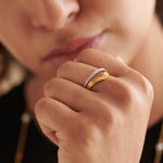 Engraved Chevron Band, 14K Gold Vermeil, 1/5 ct Lab Grown Diamond-2