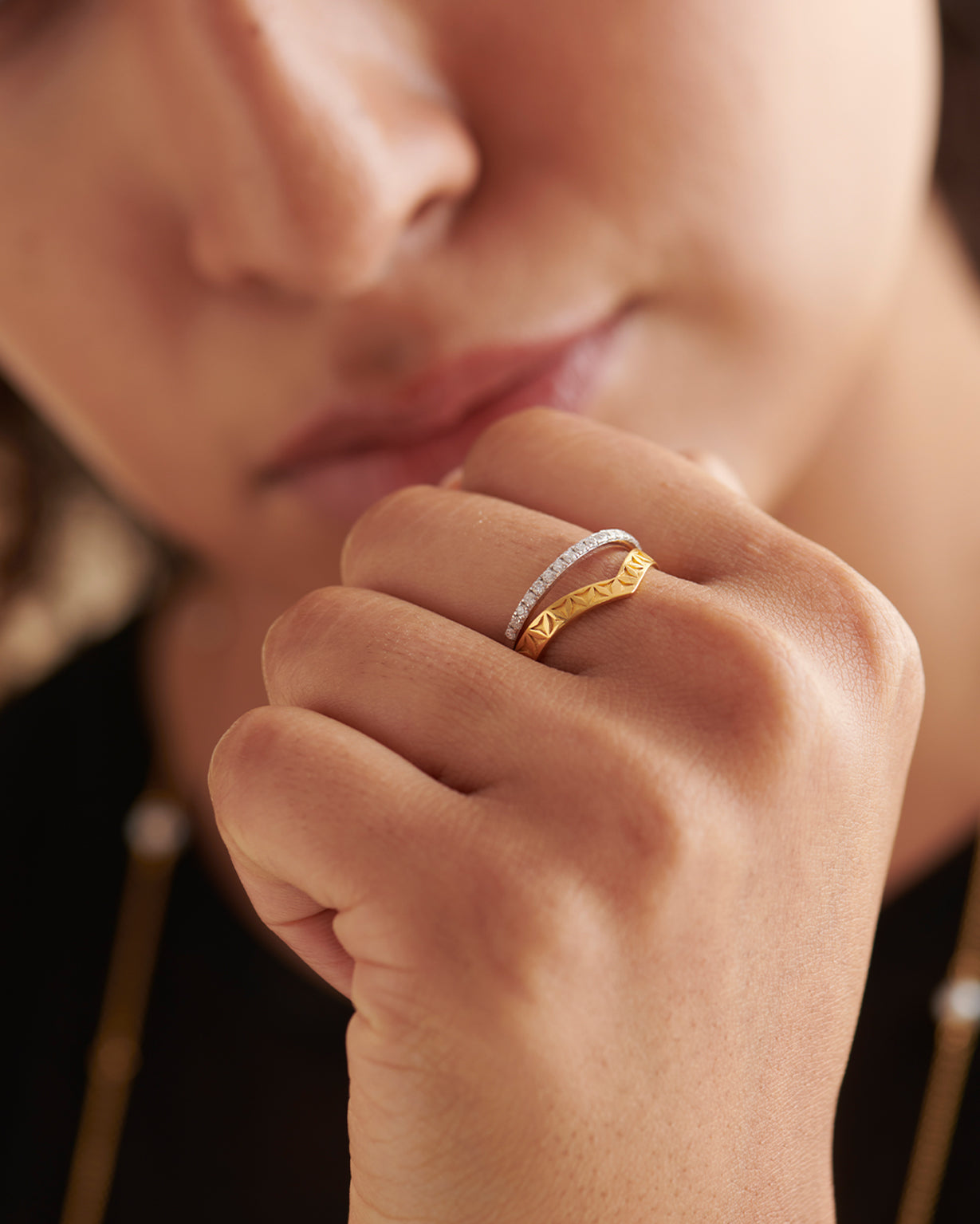 Engraved Chevron Band, 14K Gold Vermeil, 1/5 ct Lab Grown Diamond-2