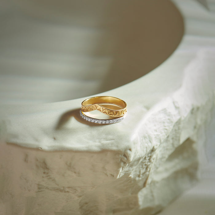 Engraved Chevron Band, 14K Gold Vermeil, 1/5 ct Lab Grown Diamond-1