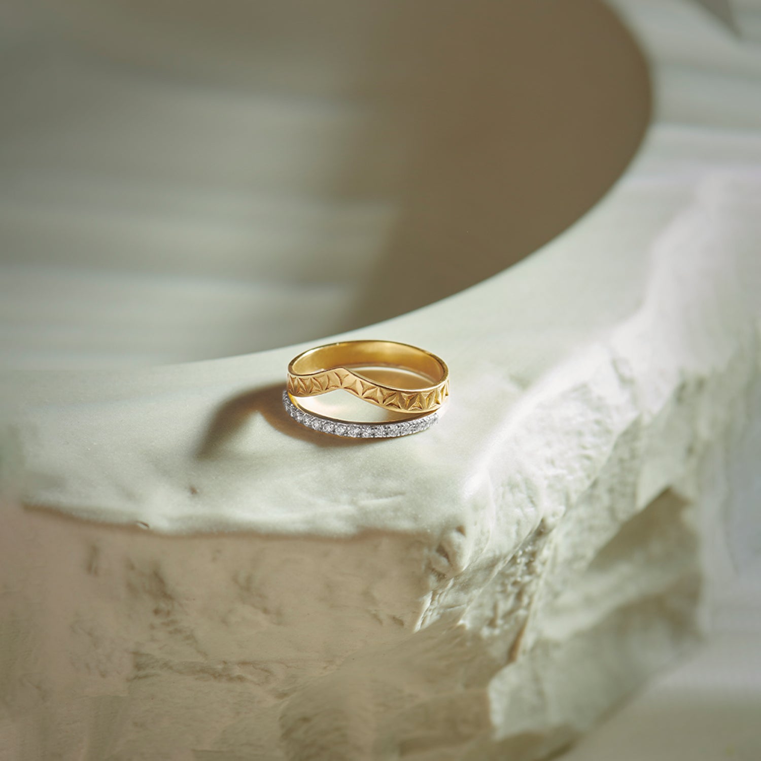 Engraved Chevron Band, 14K Gold Vermeil, 1/5 ct Lab Grown Diamond-1