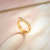 Textured Twin Band, 14K Solid Gold, 1/8 ct Lab Grown Diamond-1