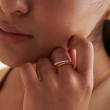 Textured Twin Band, 14K Solid Gold, 1/8 ct Lab Grown Diamond-2