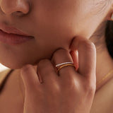 Textured Twin Band, 14K Gold Vermeil, 1/8 ct Lab Grown Diamond-2