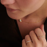 Textured Twin Band, 14K Solid Gold, 1/8 ct Lab Grown Diamond-4