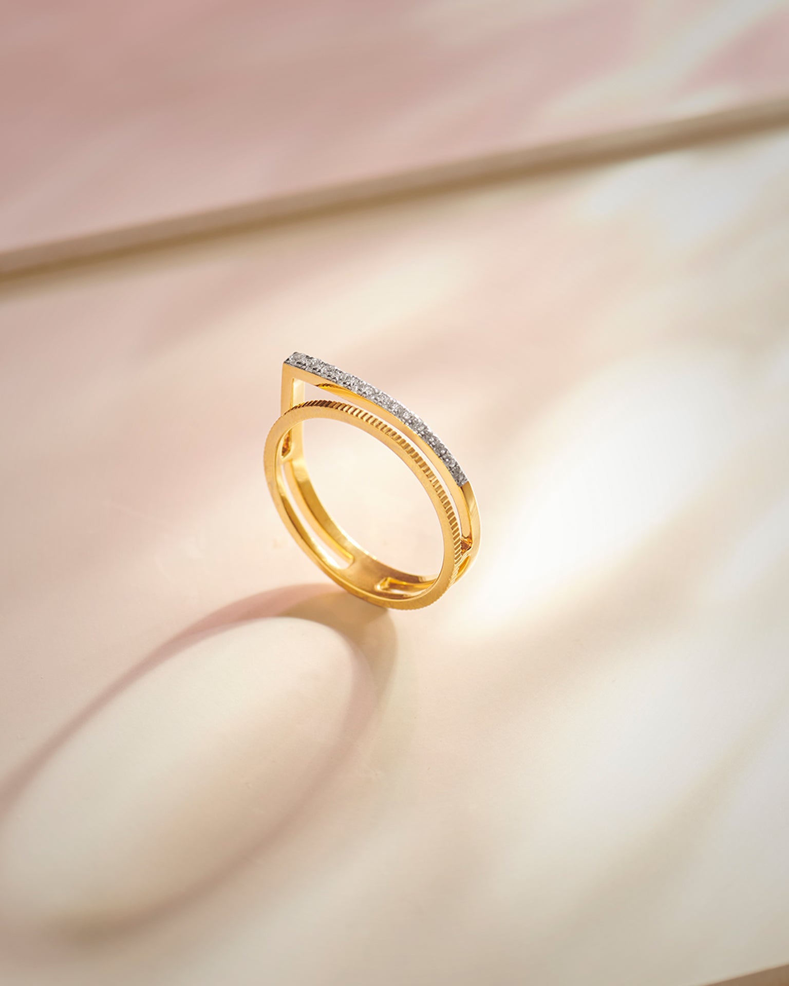 Textured Twin Band, 14K Gold Vermeil, 1/8 ct Lab Grown Diamond-8