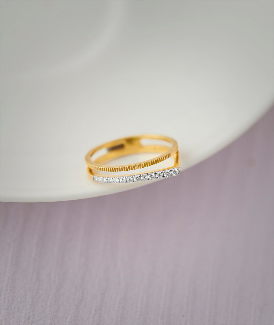 Textured Twin Band, 14K Gold Vermeil, 1/8 ct Lab Grown Diamond-7