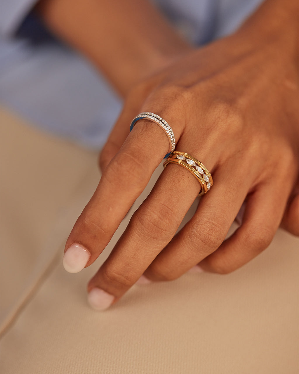Five Rows Stackable Diamond Band, 14K Gold Vermeil, 5/8 ct Lab Grown Diamond-2