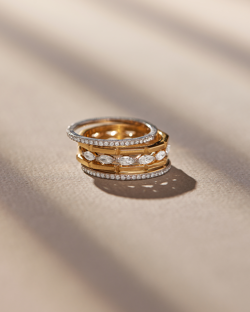 Five Rows Stackable Diamond Band, 14K Gold Vermeil, 5/8 ct Lab Grown Diamond-9