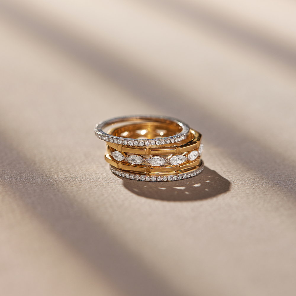 Five Rows Stackable Diamond Band, 14K Solid Gold, 5/8 ct Lab Grown Diamond-1