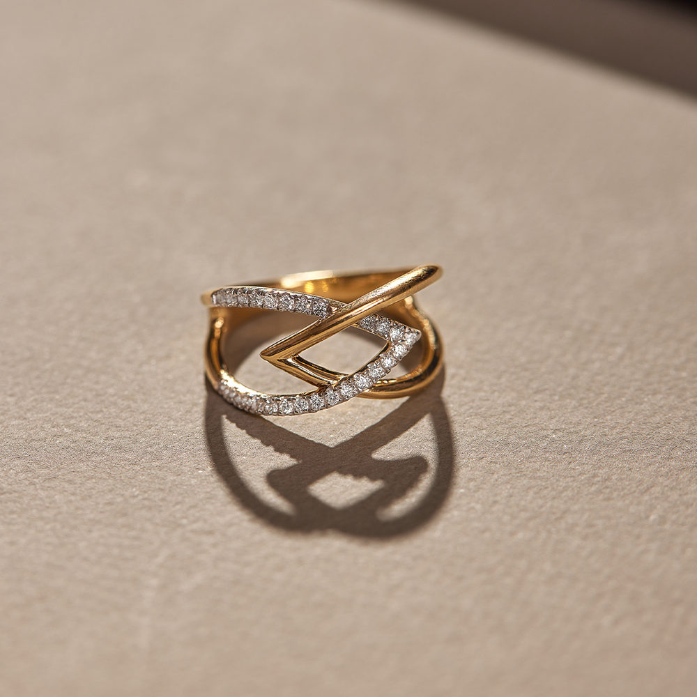 Interlocked Chevron Diamond Band, 14K Gold Vermeil, 1/4 ct Lab Grown Diamond-1