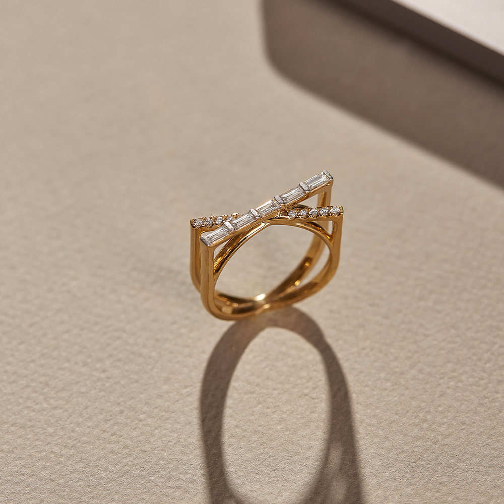 Geometric Criss Cross Diamond Band, 14K Solid Gold, 1/2 ct Lab Grown Diamond-1