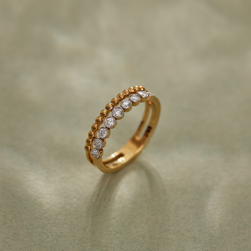 Bezel Set Beaded Diamond Band, 14K Gold Vermeil, 1/4 ct Lab Grown Diamond-1