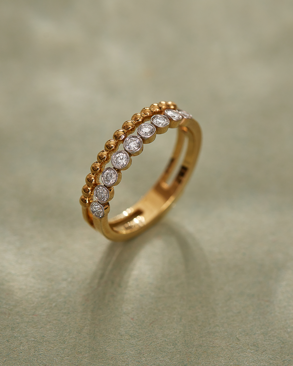 Bezel Set Beaded Diamond Band, 14K Solid Gold, 1/4 ct Lab Grown Diamond-6