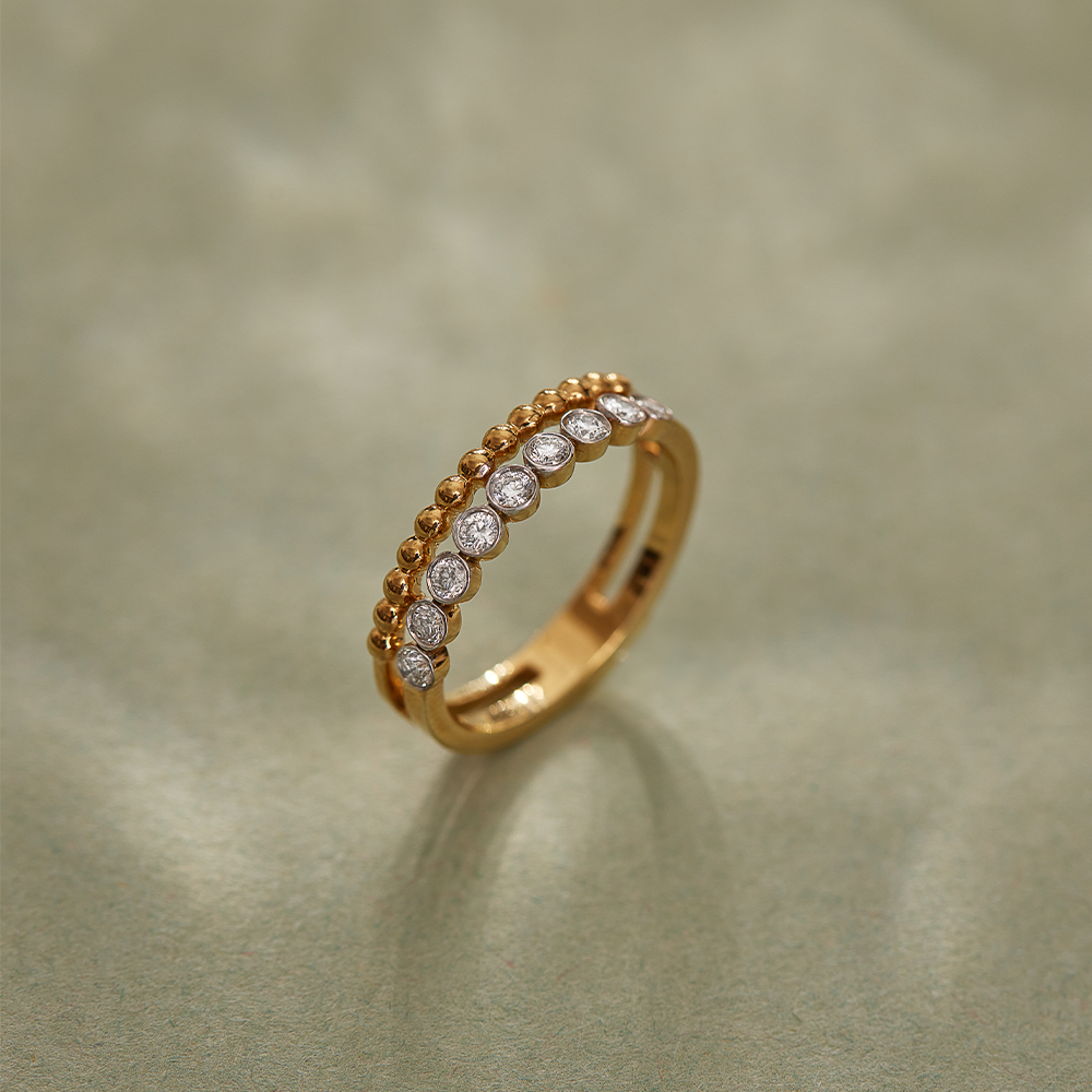 Bezel Set Beaded Diamond Band, 14K Solid Gold, 1/4 ct Lab Grown Diamond-1