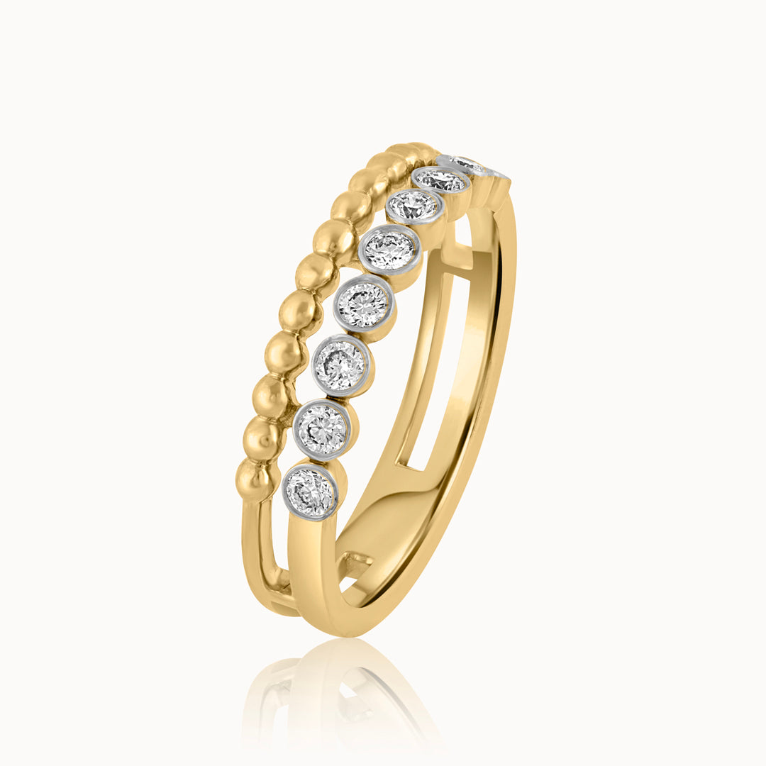 Bezel Set Beaded Diamond Band, 14K Solid Gold, 1/4 ct Lab Grown Diamond-3