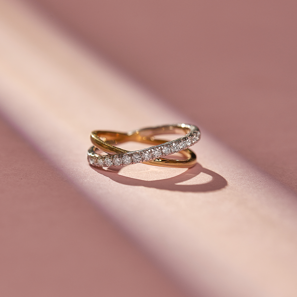 Asymmetric Criss Cross Diamond Band, 14K Solid Gold, 1/3 ct Lab Grown Diamond-1