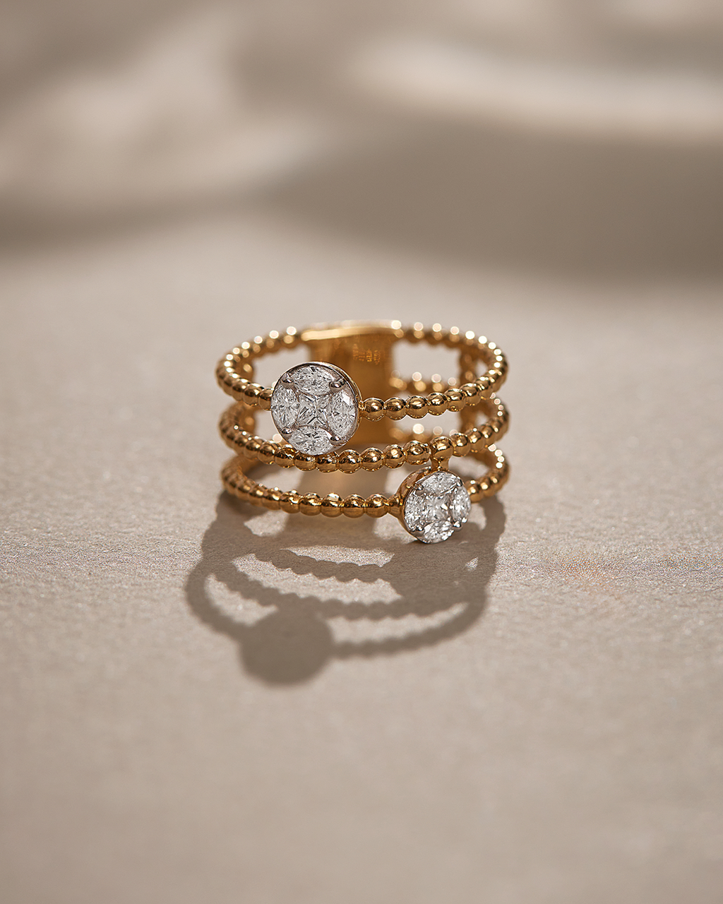 Trio Beaded Diamond Band, 14K Solid Gold, 1/2 ct Lab Grown Diamond-6