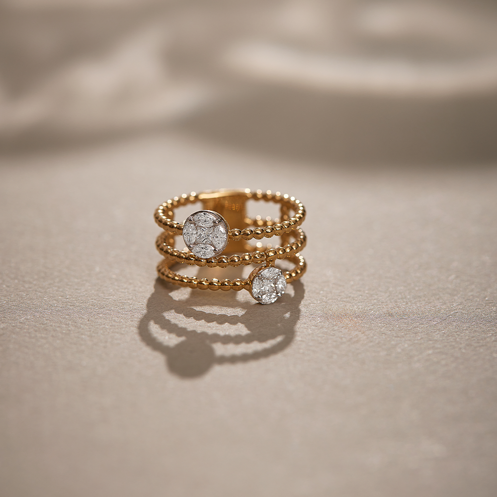 Trio Beaded Diamond Band, 14K Solid Gold, 1/2 ct Lab Grown Diamond-1