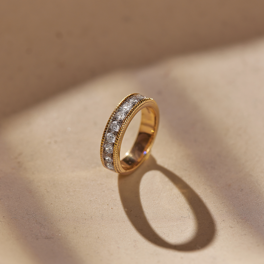 Milgrain Half Eternity Diamond Band, 14K Solid Gold, 1 ct Lab Grown Diamond-1