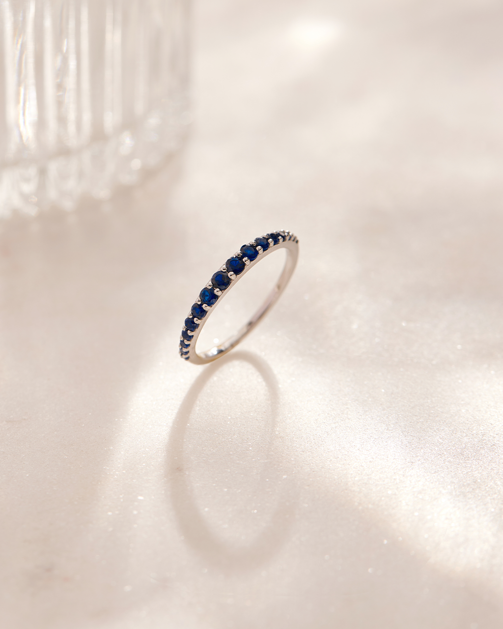 Created Blue Sapphire Stackable Band, 14K Solid Gold-6