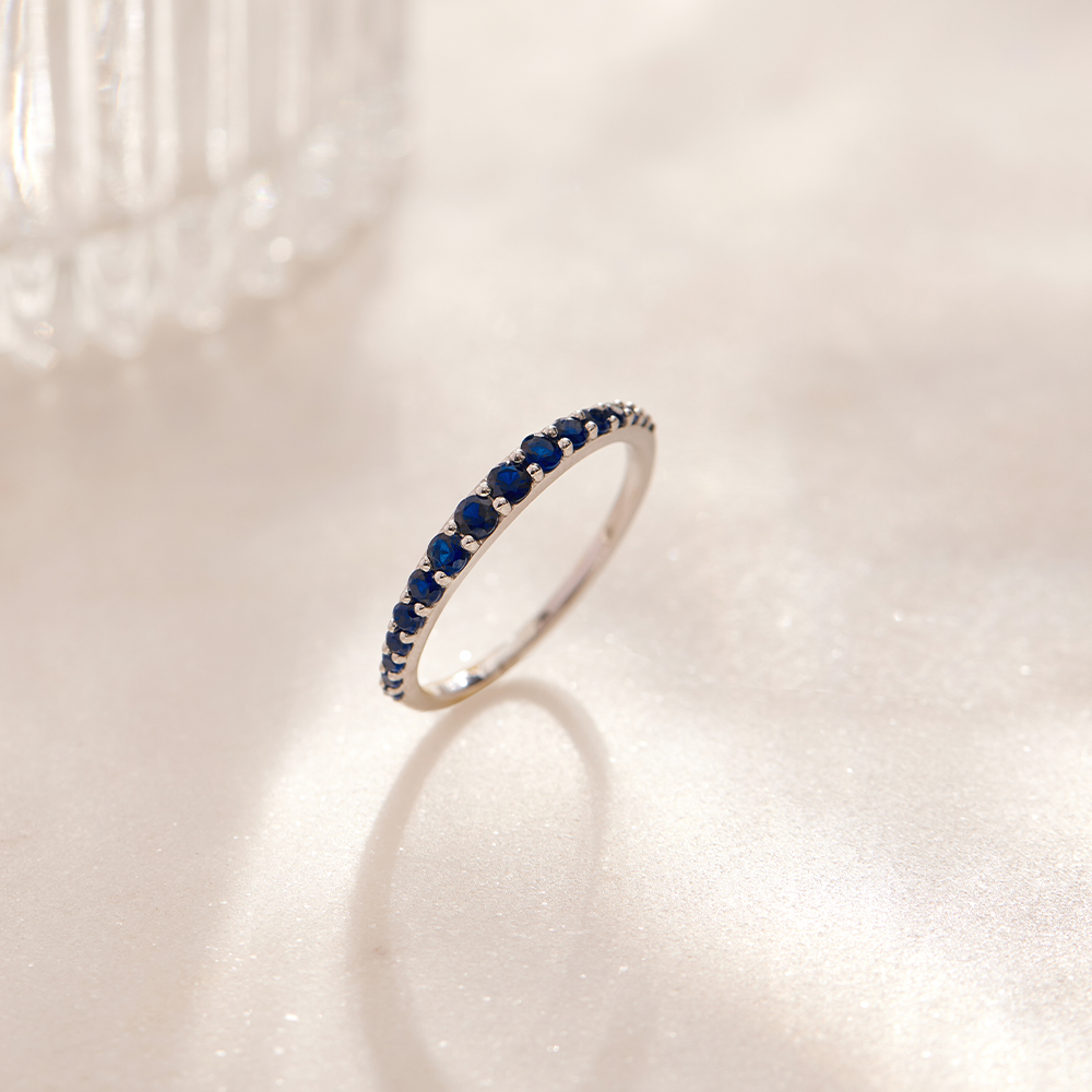 Created Blue Sapphire Stackable Band, 14K Solid Gold-1