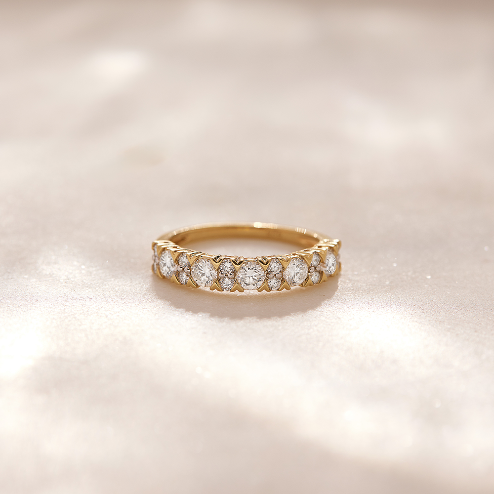 V prong Half Eternity Diamond Band, 14K Gold Vermeil, 1 ct Lab Grown Diamond-1