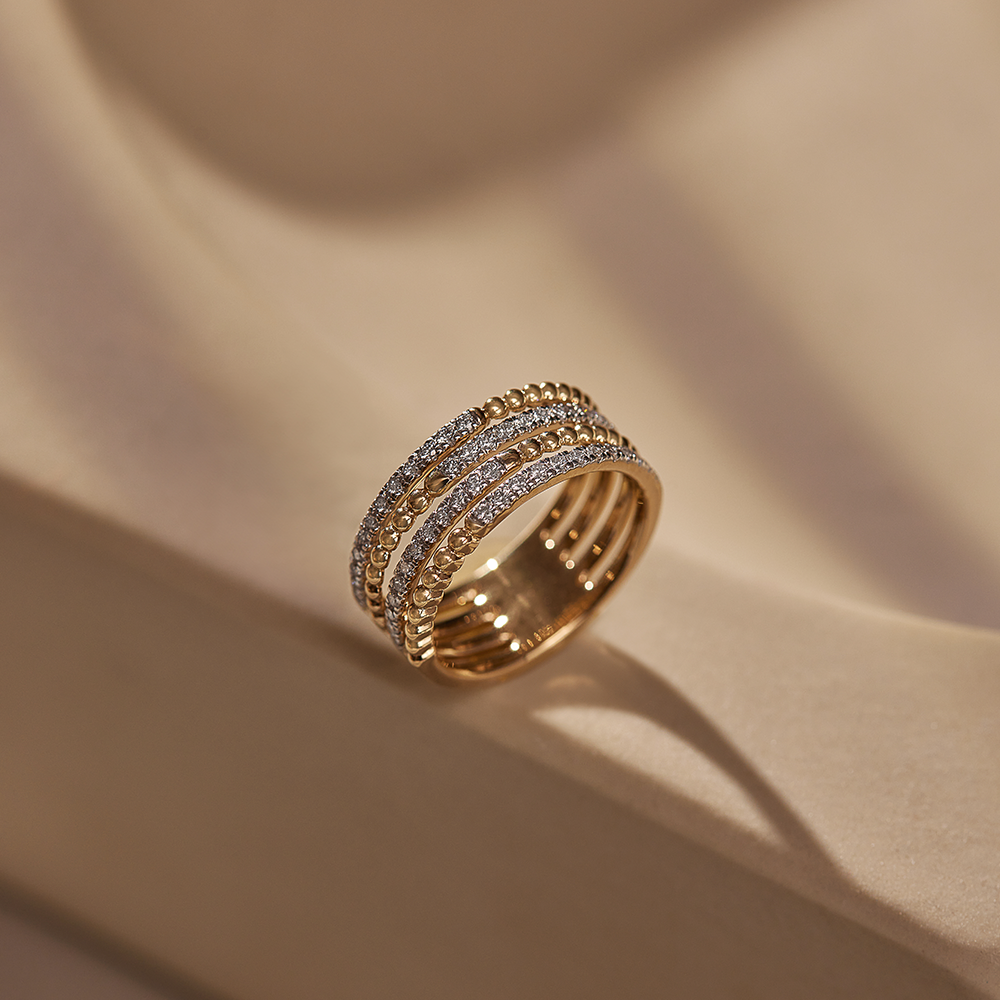 Multi-Row Beaded Diamond Band, 14K Solid Gold, 1/2 ct Lab Grown Diamond-1